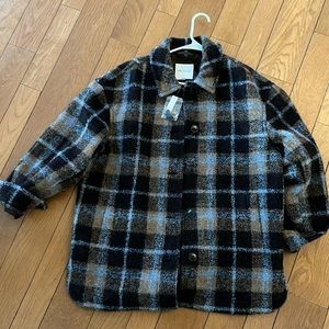 brown and blue madewell shacket